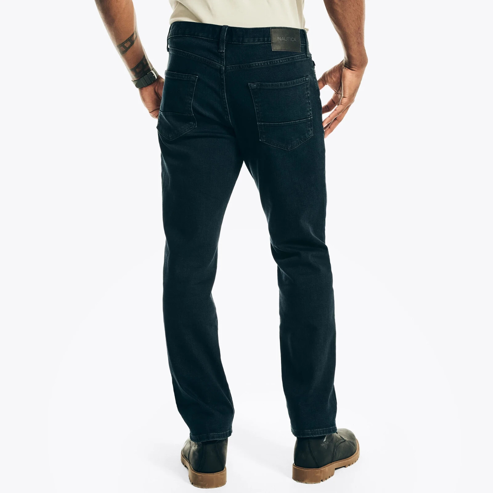 NWT Nautica Mens Original Relaxed Straight Stretch Denim Jeans Black Lagoon Wash