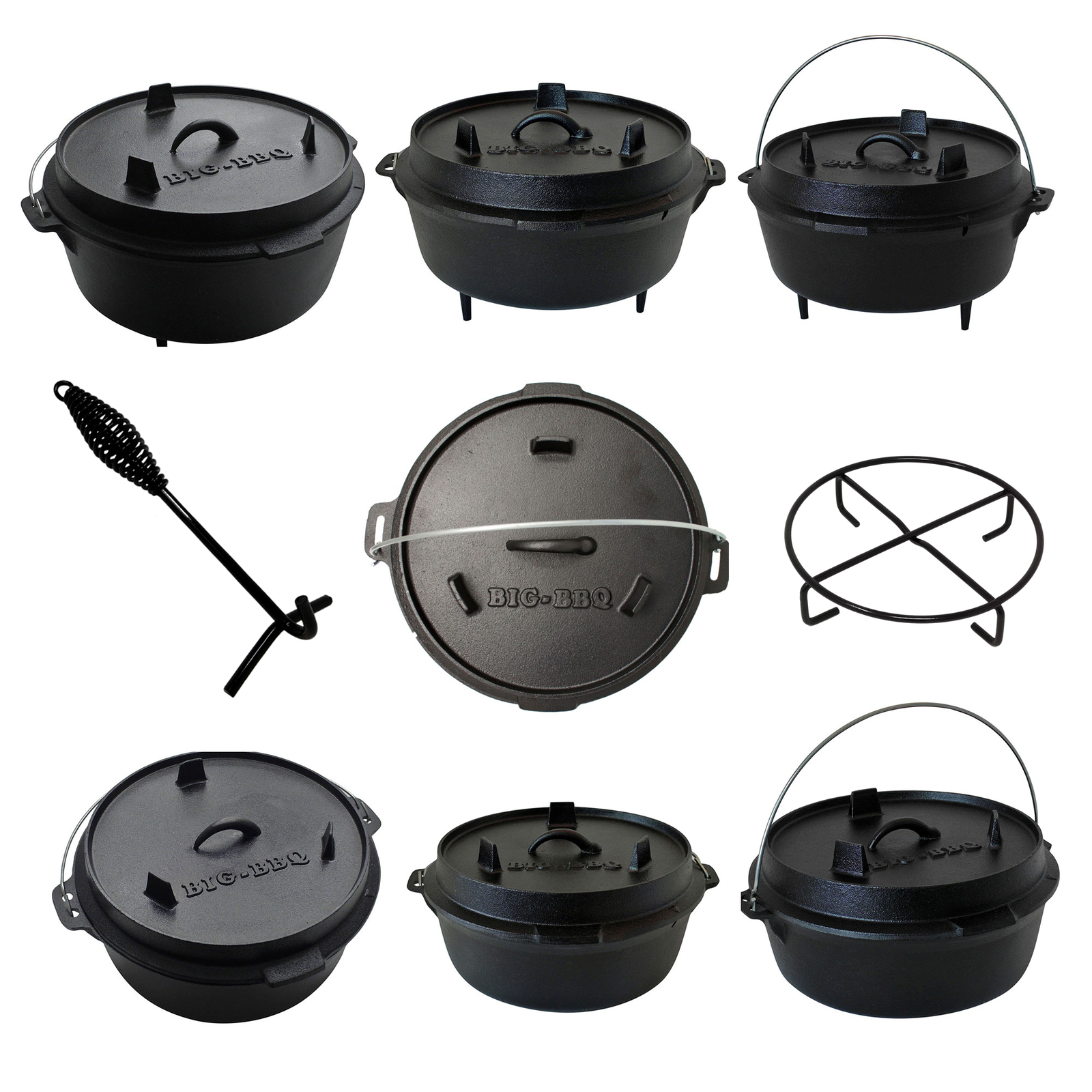 Big BBQ Dutch Oven Gusseisen Topf mit Deckelheber Set - Premium Gusstopf Bräter