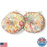 TWLEAR Outdoor Bistro Chair Cushion with Ties, Tufted Patio Chair Cushions Set of 2, Round Seat Cushion 15”x15”x4” for Home Garden Balcony Office Porch Lawn Deck, Flower Multi