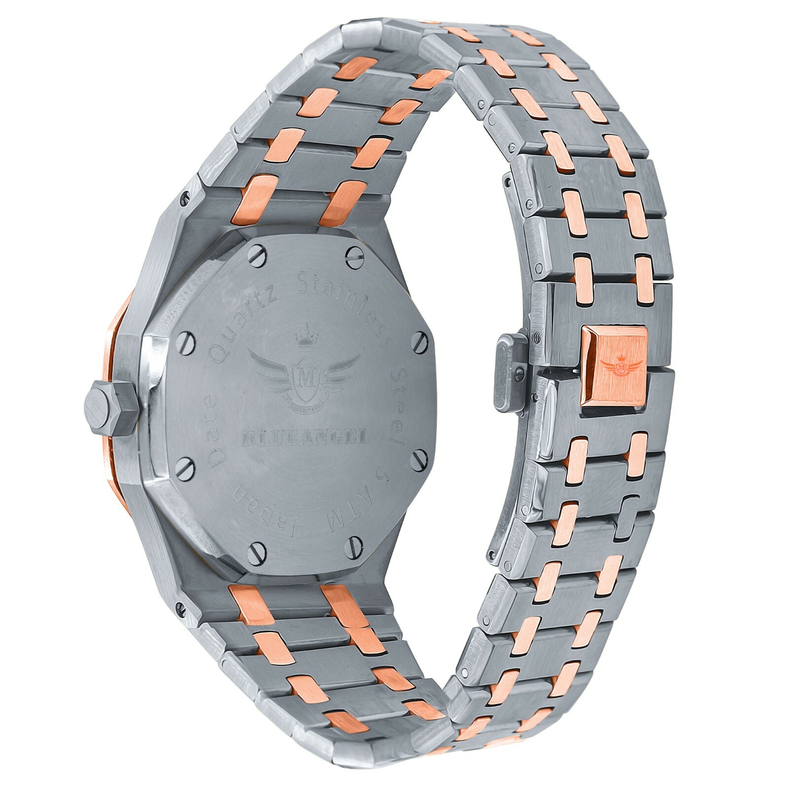 Pre-owned Bling Master Men's Full Steel 2 Tone Rose Gold Finish W/date Simulated Diamond 42mm Watch