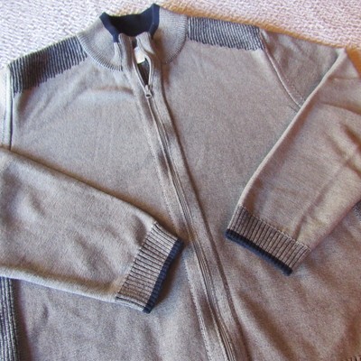 Thick Cotton Gray Cardigan Sweater Navy Trim Full Zip Carbon 2 Cobalt XXL 2X