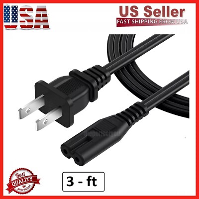 2-Pack AC Power Cord 2 Prong Cable 2-Slot Figure 8 for TV PS3 PS4 PS5 XBOX PC