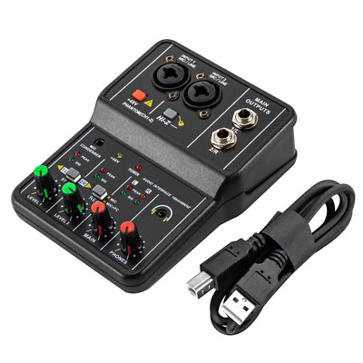 4/2 Channel Mini Audio Mixer Bluetooth USB DJ Console + Sound Card Studio Mixer
