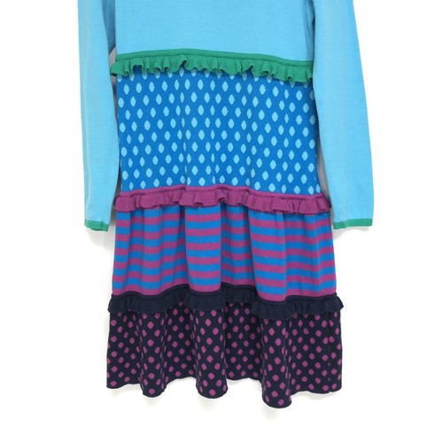 Hanna Andersson Sweater Dress Purple Blue Polka Dot Tiered Striped Size 150 (12)