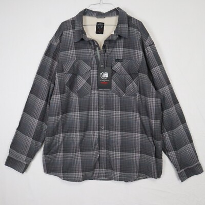 Wrangler ATG Flannel Shirt Mens 2XL Regular Fit Outdoor Button Up Gray Plaid NWT
