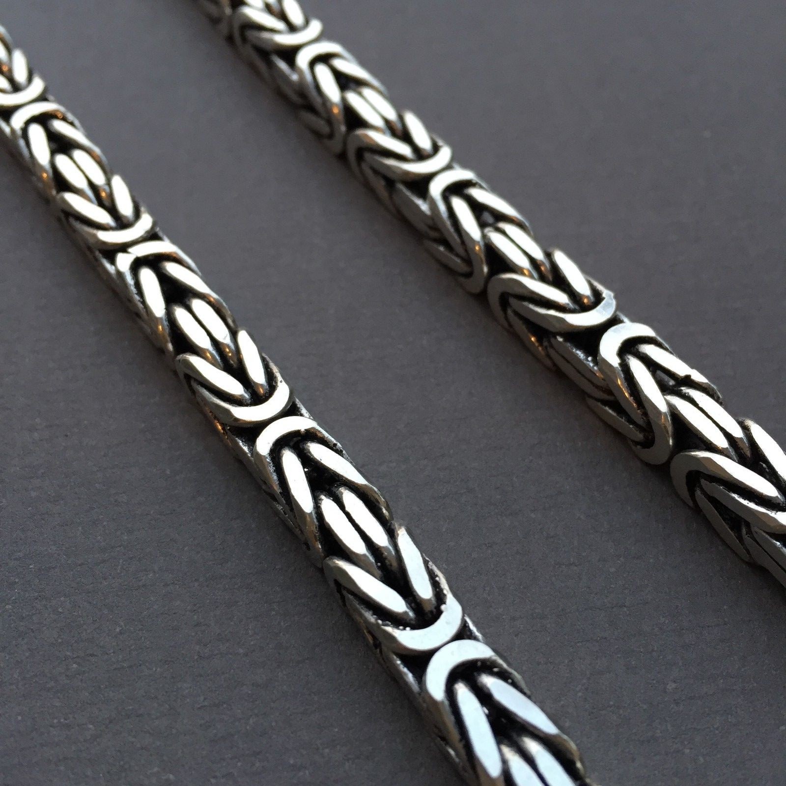 Pre-owned Handmade 7mm King Byzantine Box Oxide Chain Necklace 925 Sterling Silver 150gr 24 Inch