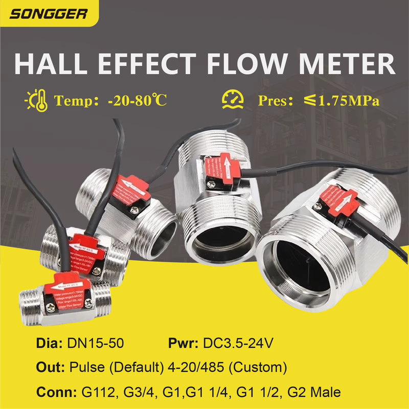 Stainless Steel Hall Effect Flow Meter Water Flow Sensor G1/2 G3/4 G1 Electromag