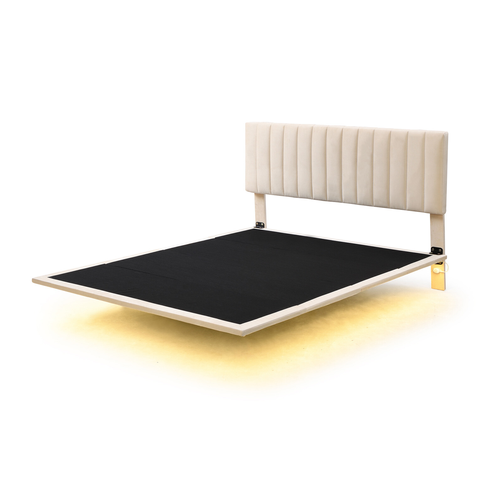 Queen Size Modern Upholstered Platform Bed Frames with Headboard & Sensor Lights