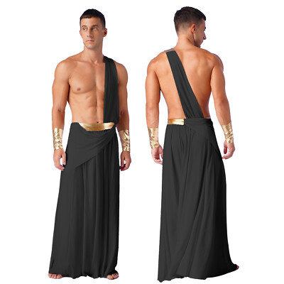 US Adult Men's One Shoulder Strap Roman Toga Costume Cosplay Grecian Long Skirt