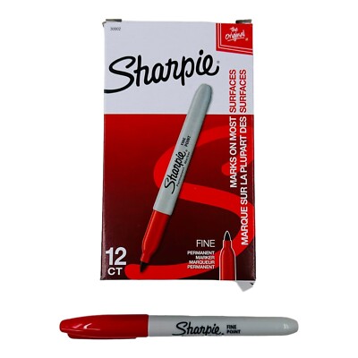 12 Markers Sharpie Red Permanent Markers Fine Point, 30002