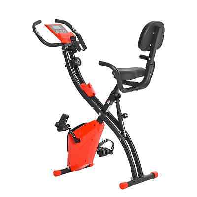 Foldable Resistance Bike Cardio Fitness Machine Phone Holder w/ LCD Monitor Red