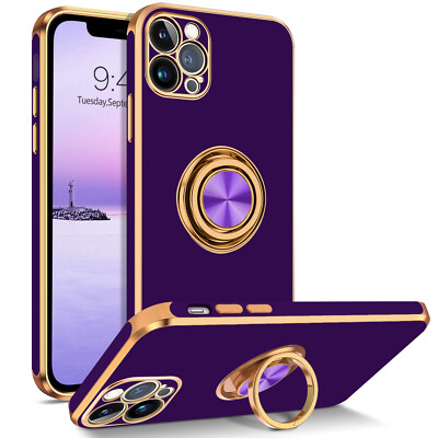 For iPhone 12 13 14 Pro Max,iPhone 11 Shockproof Rugged Case Cover+Golden Ring