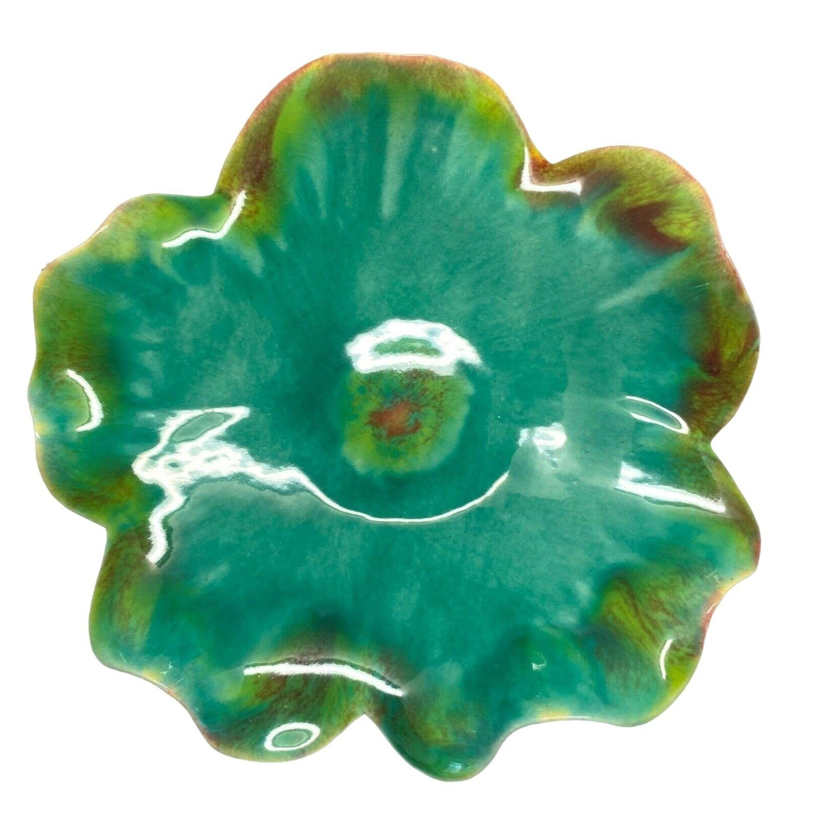 Green Opalescent Plate Free Form Trinket Bowl - Thumbnail 4