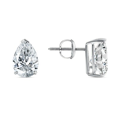 Pre-owned Shine Brite With A Diamond 4 Ct Pear Teardrop Cut Earrings Studs Solid 14k White Gold Screw Back Basket In White/colorless