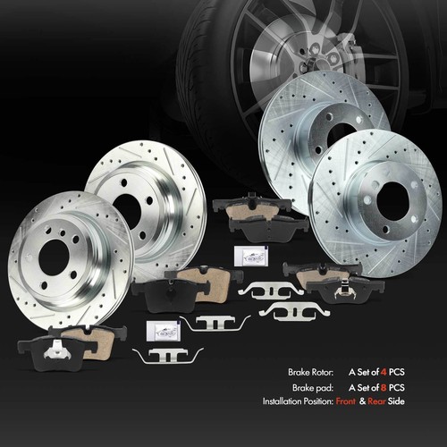 Front & Rear Drilled Brake Rotor & Ceramic Brake Pad for BMW 328i 330i 428i 430i