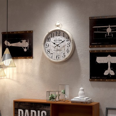 Retro Round Wall Clock. White Vintage Antique Style. Battery Operated Silent ...