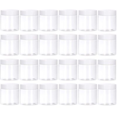 24Pk 2oz Plastic Cosmetic Container Round Makeup Jars w/ Lids for Lotion Samples