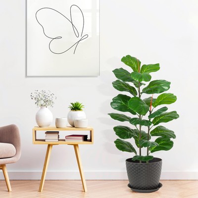 39'' Artificial Fiddle Leaf Fig Tree Decor Realistic Large Fake Plant Stay Green