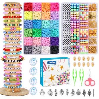 Bracelet Making Kit, 7400 Pcs Clay Beads Flat Round Clay Beads (2 Box)