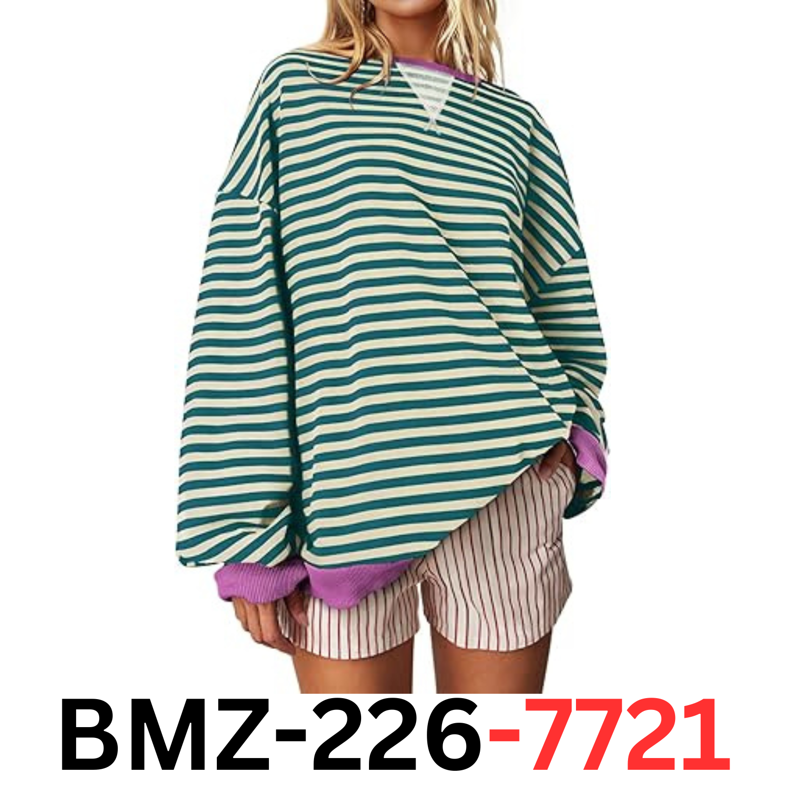 UEU Striped Sweatshirts Oversized Trendy Crewneck Long Sleeve Loose Pullover, XL