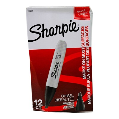12 Markers Sharpie Chisel Point Black Permanent Markers 38201