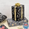 WRAPAHOLIC Reversible Graduation Wrapping Paper - Mini Roll - 17 Inch X 33 Feet - Black Gold Trencher Cap and Stars for Party, Celebration