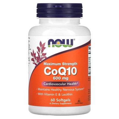 Now Foods CoQ10 600 мг 60 мягких желатиновых капсул с гарантией качества GMP