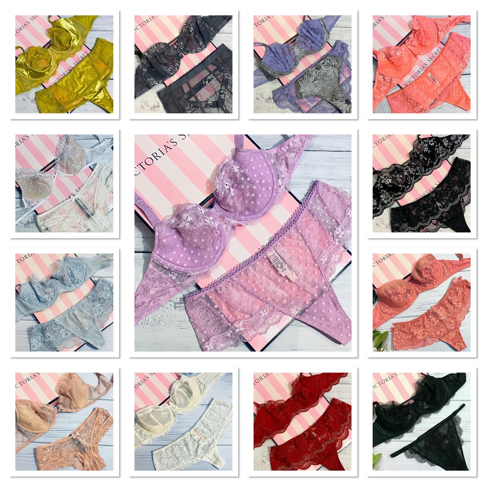 

Комплект с бюстгальтером и бюстгальтером без подкладки Victorias Secret Dream Angels Wicked Pink с кружевным блеском, Розовый
