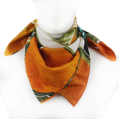 Dunhill Orange Tones Rollagas Lighters Patterned Square Scarf