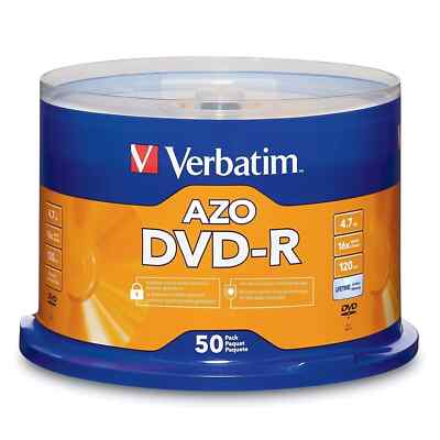 Verbatim DVD-R 4.7GB 16x 120Min AZO Recordable Media Disc 50 Spindle 95101 New