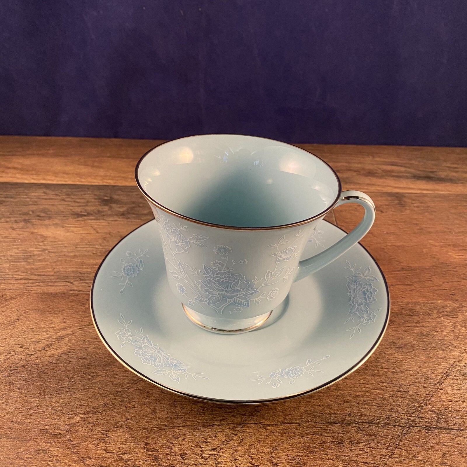 Footed Cup & Saucer Set Engagement Blue Green by Noritake
