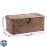 Hipiwe Wicker Shelf Baskets Bin with Lid, Handwoven Seagrass Basket Storage Bins Rectangular Household Basket Boxes for Shelf Wardrobe Home Organizer, Coffee X-Small