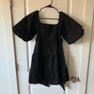 Faithfull the Brand size XS Eryn Mini Dress Plain Black USA 2 Square Neck $179