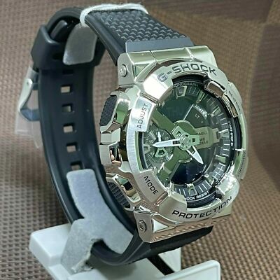 Pre-owned Casio G-shock Gm-110-1a Metal Covered Bezel Metallic Look Analog Digital Watch