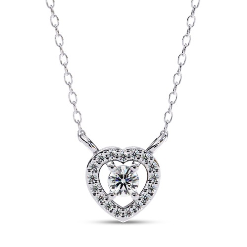 1/6 Ct Round Cut Diamond Halo Heart Pendant Necklace 18K White Gold Lab Grown