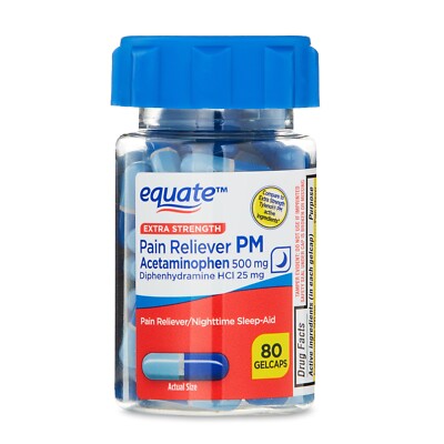 Equate Extra Strength Nighttime PM Pain Relief and Sleep-Aid Gelcaps, 80 Count