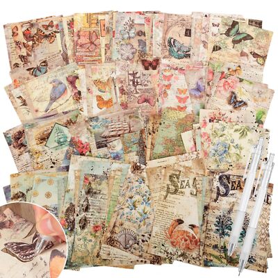 200 Pcs Vintage Junk Journal Supplies Scrapbooking Kit for Art Collage Album
