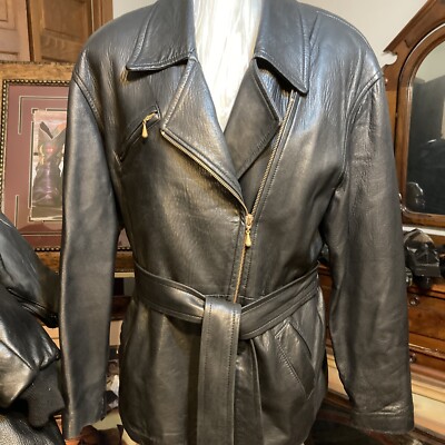 Danier Black Leather Zip-Up Mid Length Jacket Women's Size Medium