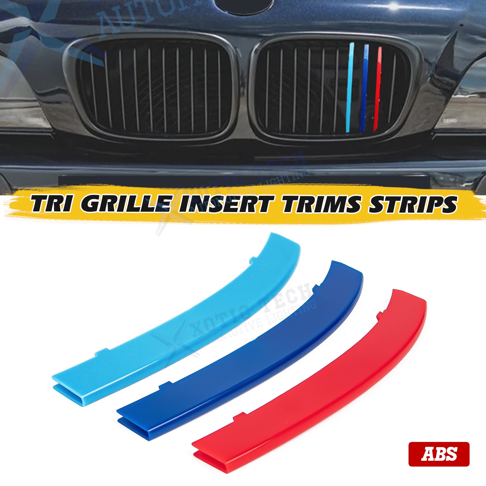 Tri-Colored Front Kidney Grille Strips Clip Cover For BMW 5 Series E39 1995-2003