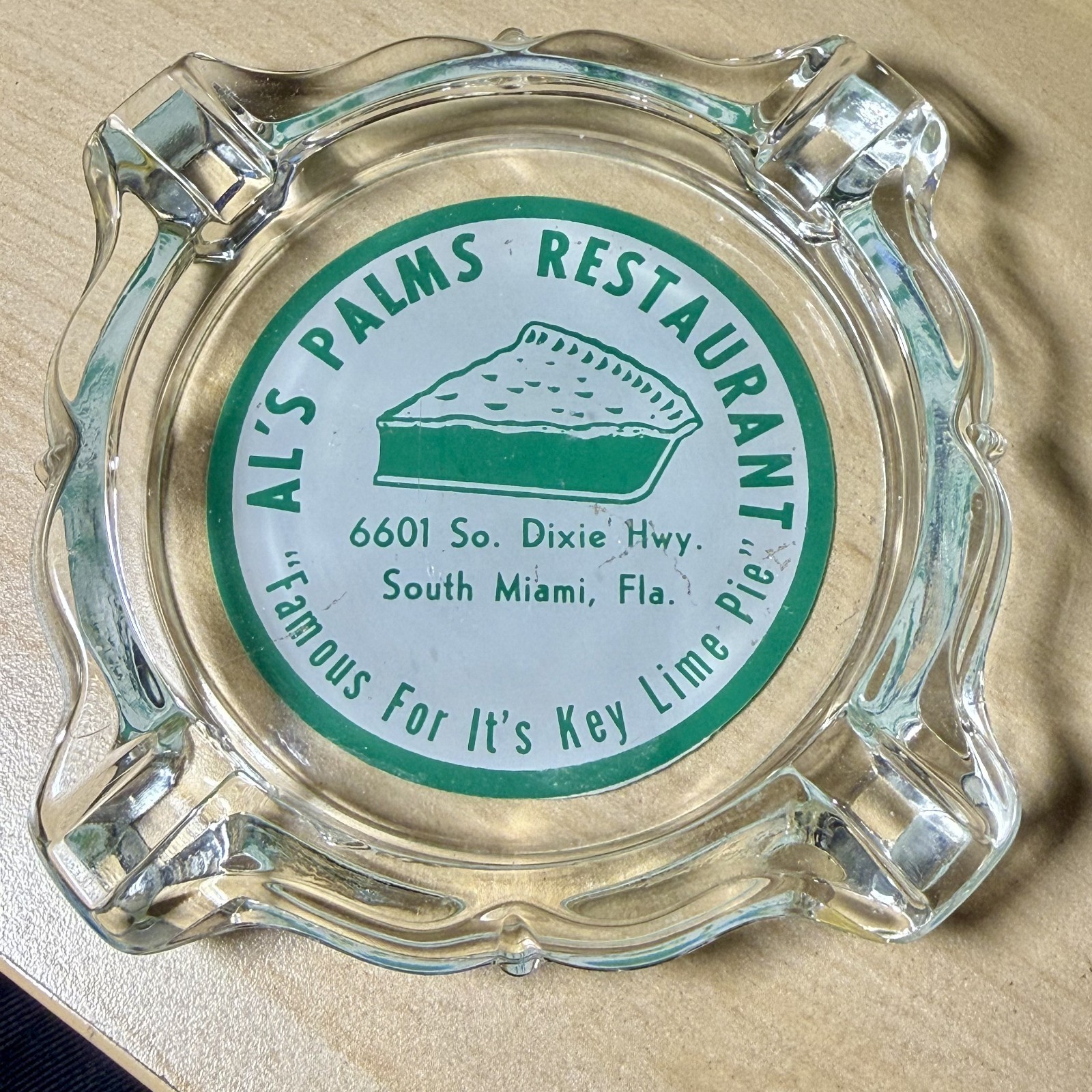 MCM Al's Palms Restaurant South Miami FL Glas Werbe Aschenbecher Key Lime Pie