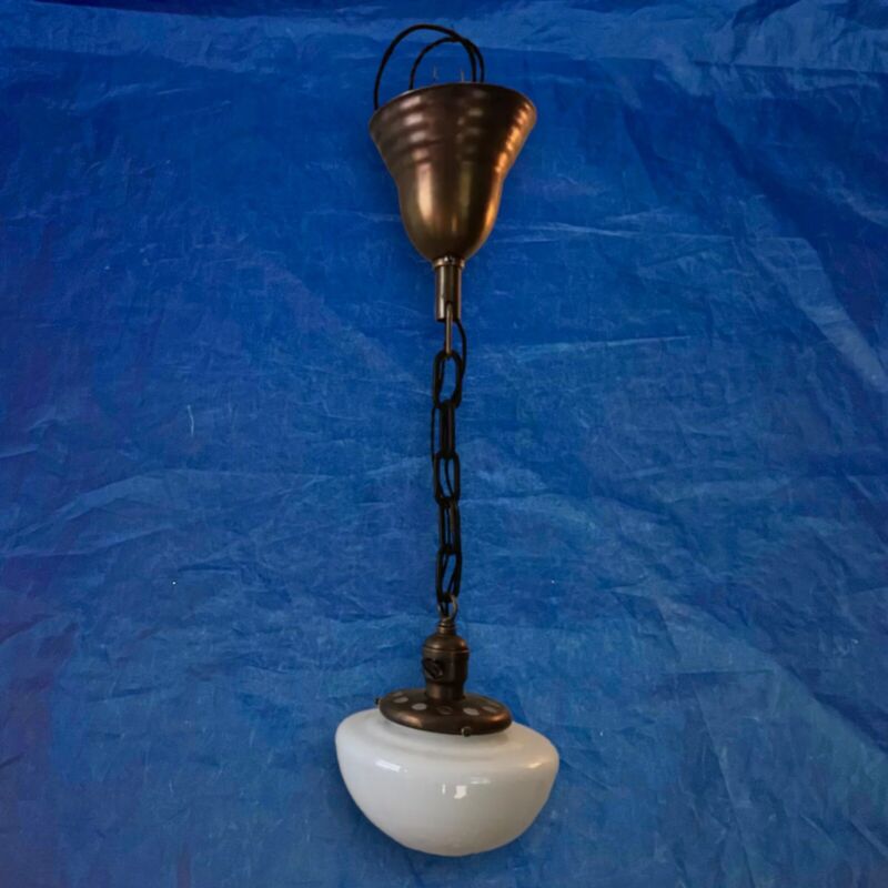 24" Brass Pendant Light Fixture Newly Wired Milk White Globe Shade 38a