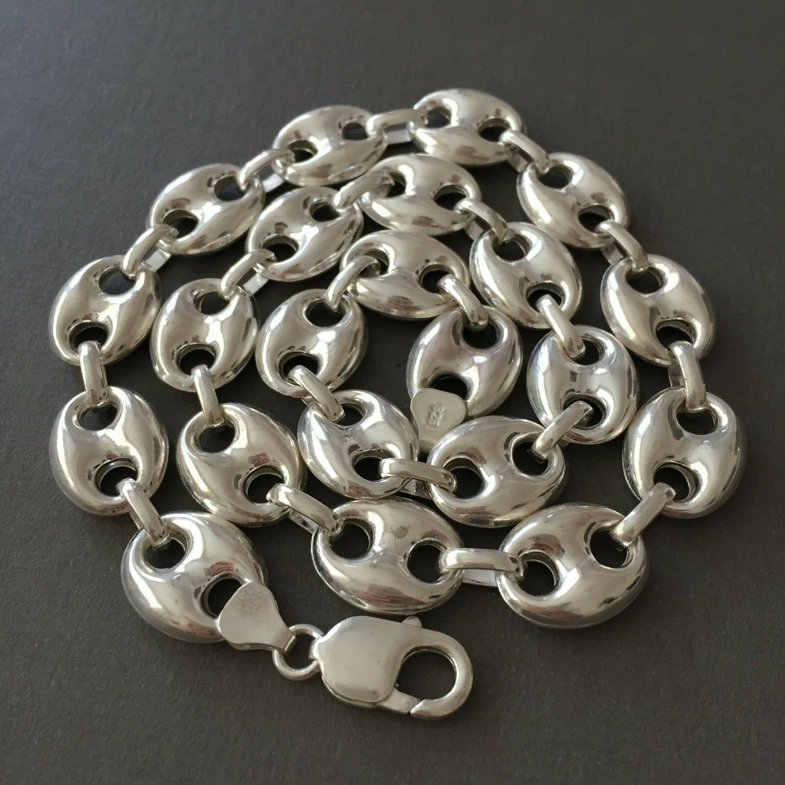 Pre-owned Handmade 14mm Hollow Puffed Marina Link Chain Necklaces 925 Silver Sterling 28inch 71gr