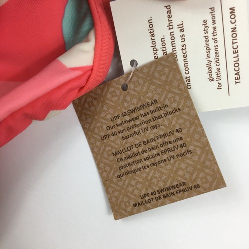 Tea Collection Halter Tie Passionfruit Ruffle Tankini Swim Top Guava Coral Sz 12