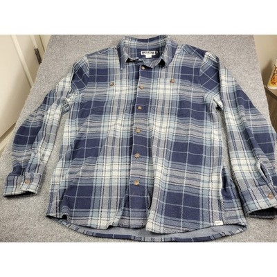 Duluth Trading Co Mens Blue Plaid Untucked Length Flannel Shirt L Standard Fit