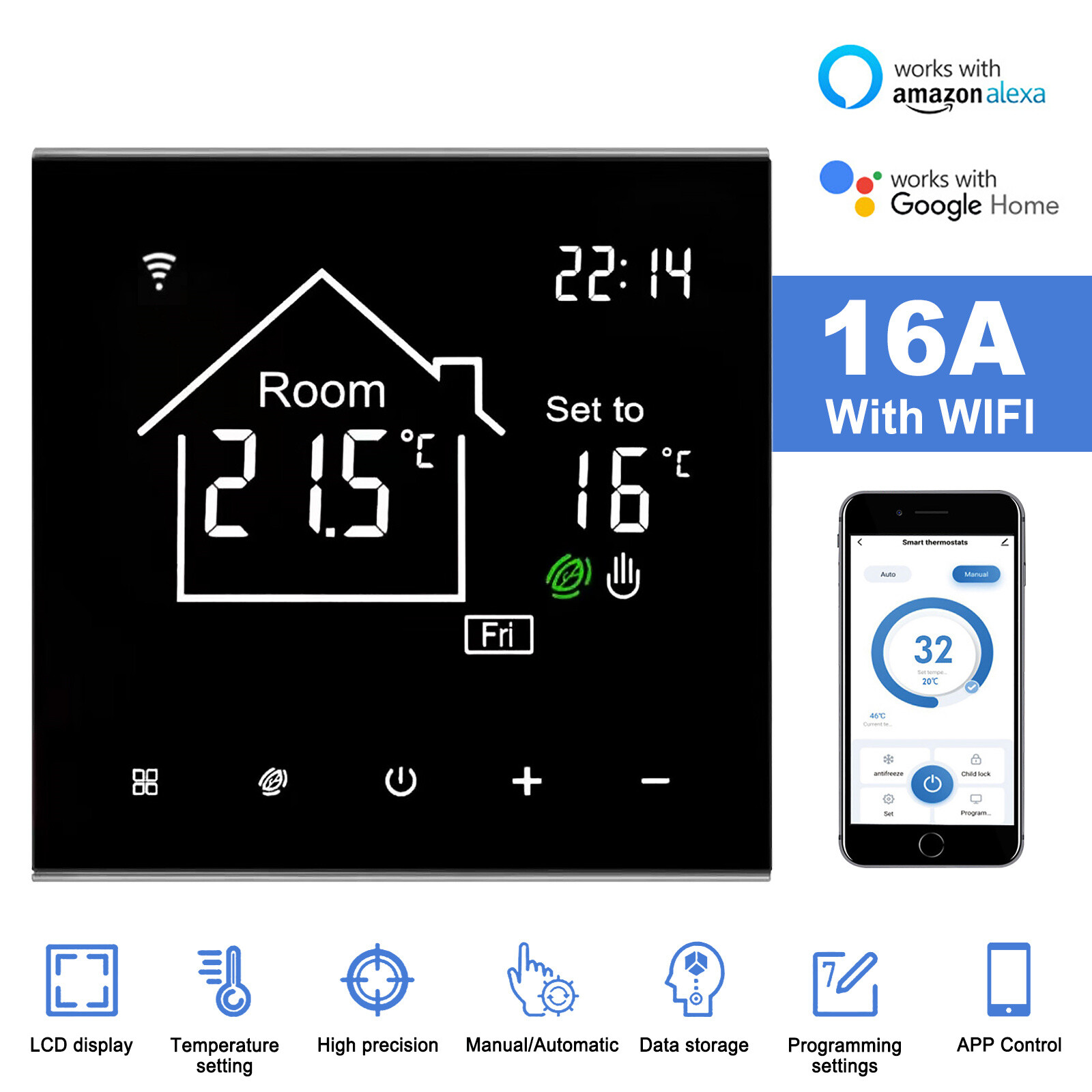 Wireless WIFI Home Room Sensor App Control Digital Smart Thermostat Programmable