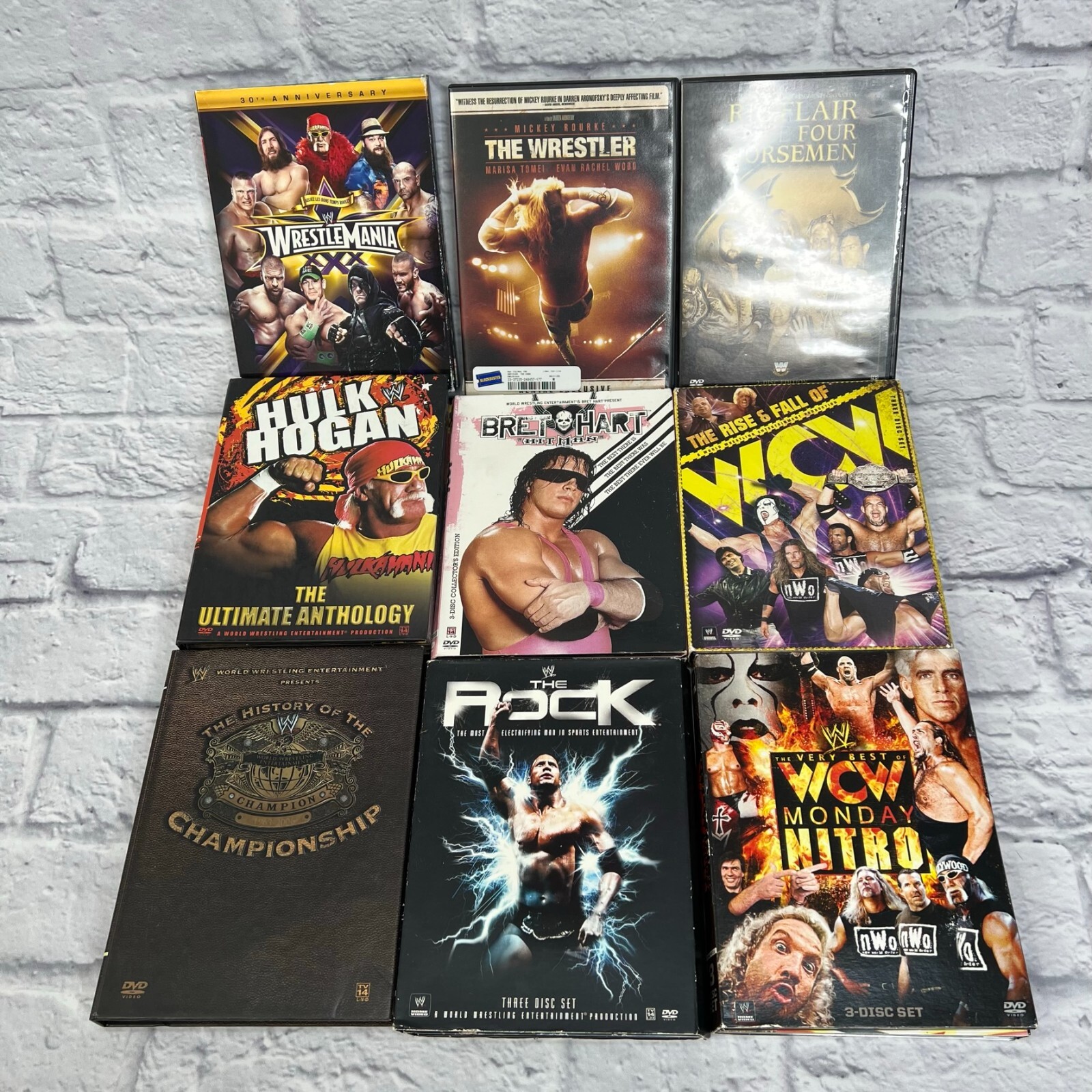 Lot Of 9 WWE Wrestling DVD Box Sets Hulk Hogan, Rock, Bret