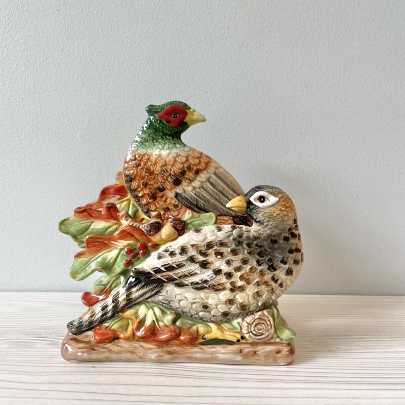 Fitz and Floyd Harvest Pheasants Ceramic Napkin Holder Thanksgiving Fall