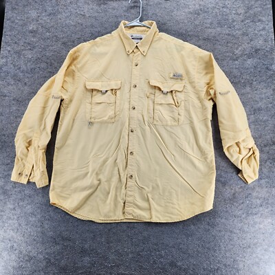 Columbia Shirt Mens Large PFG Button Down Yellow Performance Fishing Gear
