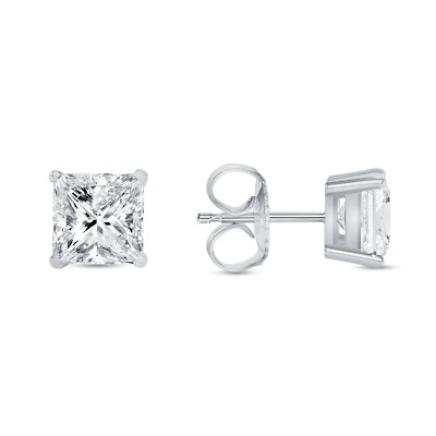 Pre-owned Shine Brite With A Diamond 5.5 Ct Princess Cut Earrings Studs Real Solid 14k White Gold Push Back Basket In White/colorless