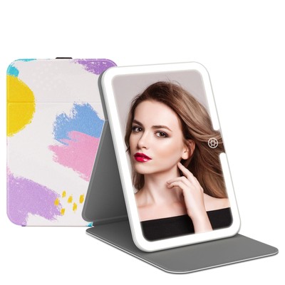 Rechargeable Travel Lighted Makeup Vanity Mirror with PU Leather Cover, Porta...